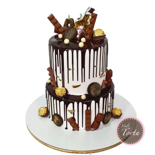dt2042-Drip torta sa flašicom i čokoladicama