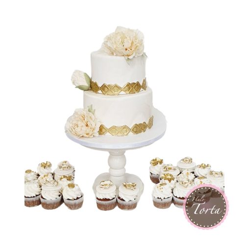 st1850-Mermerno bela torta i cupcakes sa zlatnim detaljima