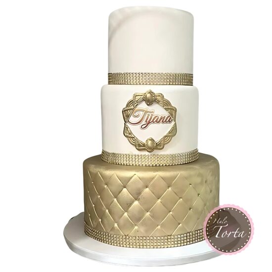 st2037-Zlatno bela trospratna torta