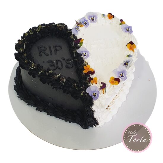 st2259 Crno belo srce sa jestivim cvecem 2 torte kolaci