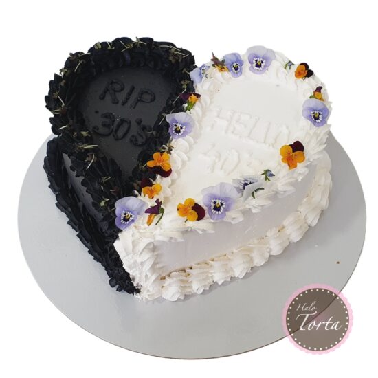 st2259 Crno belo srce sa jestivim cvecem 3 torte kolaci