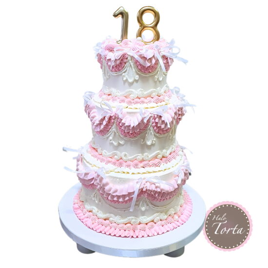 Roze bela trospratna šlag torta za 18ti