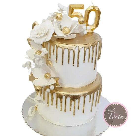 st2114-Zlatno bela torta za 50. rodjendan