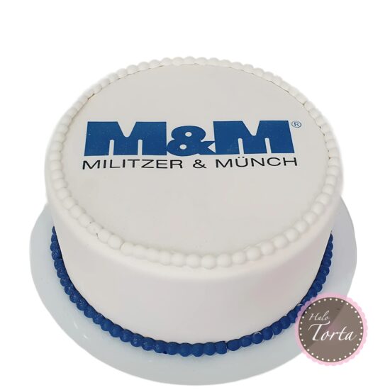 st2285-Bela torta za firmu sa logoom Militzer & Münch