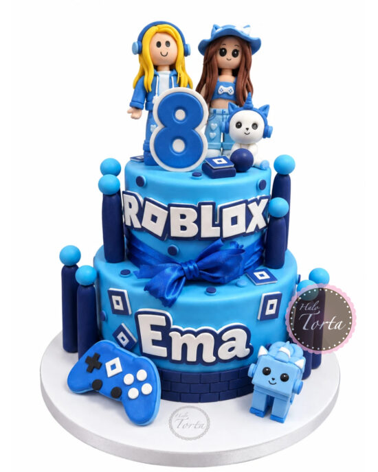 Plava spratna Roblox torta