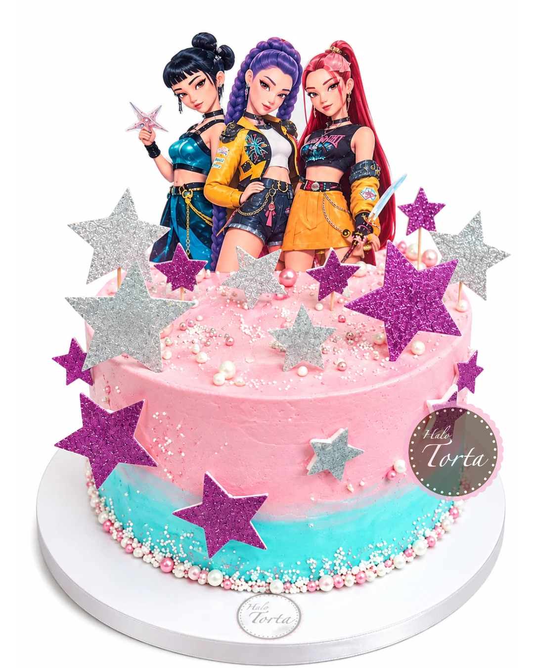 dt2452-K-Pop Demon Hunters torta sa zvezdicama K-Pop Demon Hunters torta sa zvezdicama