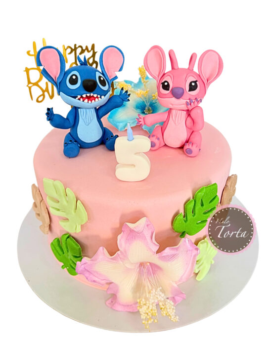 Stitch i Angel torta sa cvetovima