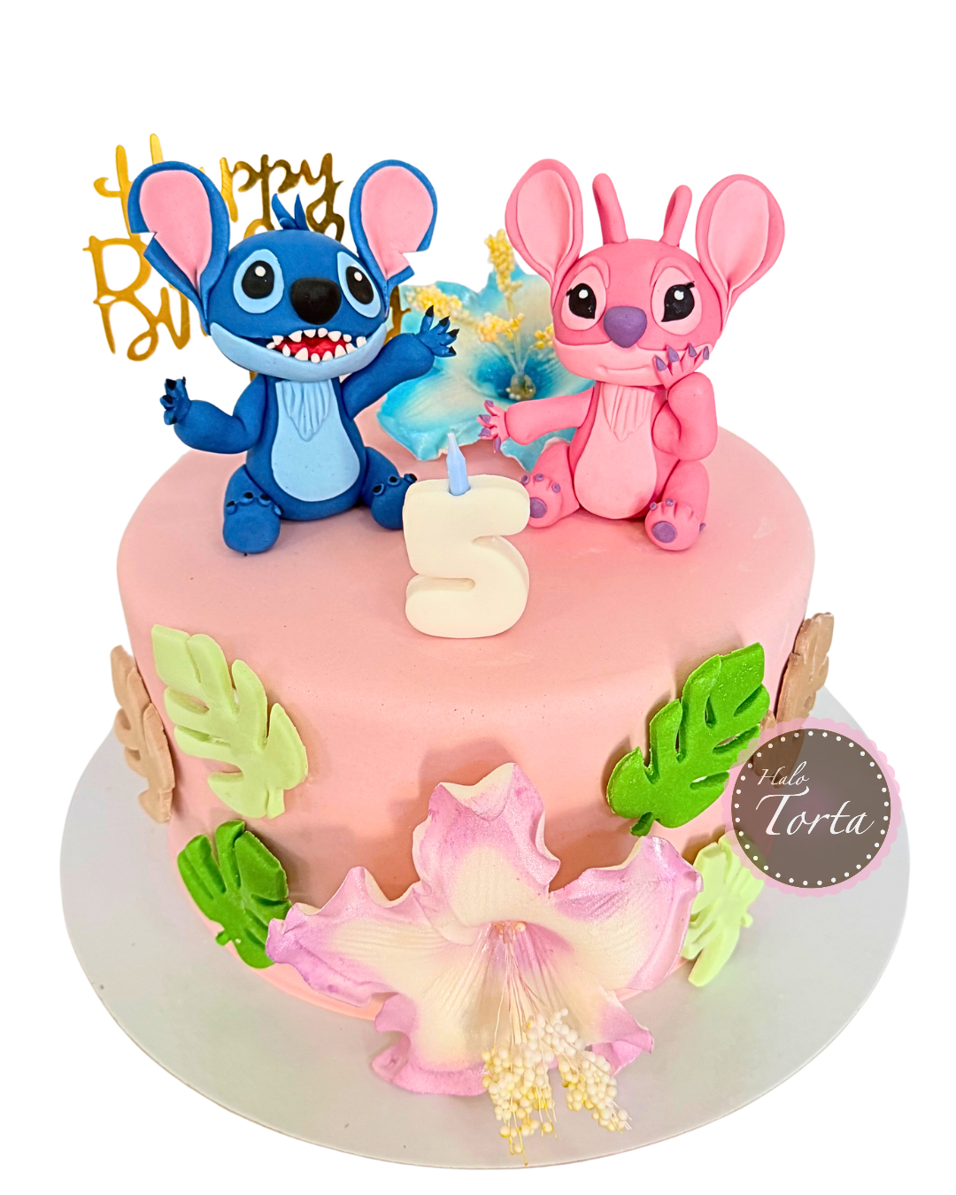 dt2470-Stitch i Angel torta sa cvetovima Stitch i Angel torta sa cvetovima