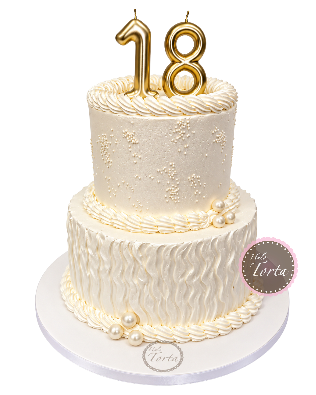 dt2483-Elegantna bela torta na sprat za punoletstvo Elegantna bela torta na sprat za punoletstvo